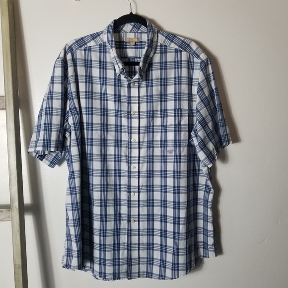 George Other - GEORGE MEN'S BUTTON DOWN SHORT SLEEVE BLUE AND WHITE SHIRT SIZE XL